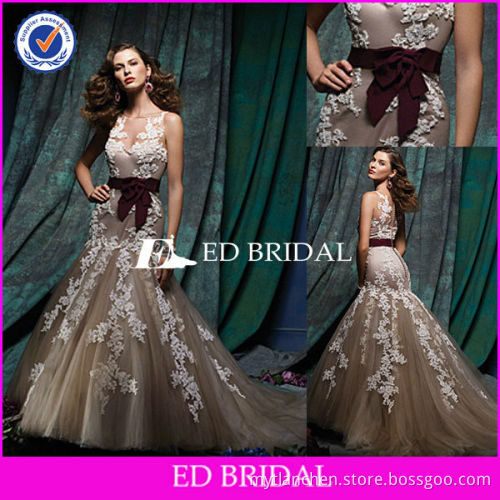 prsw010 2013 new style strapless white appliqued tulle white and brown wedding dress